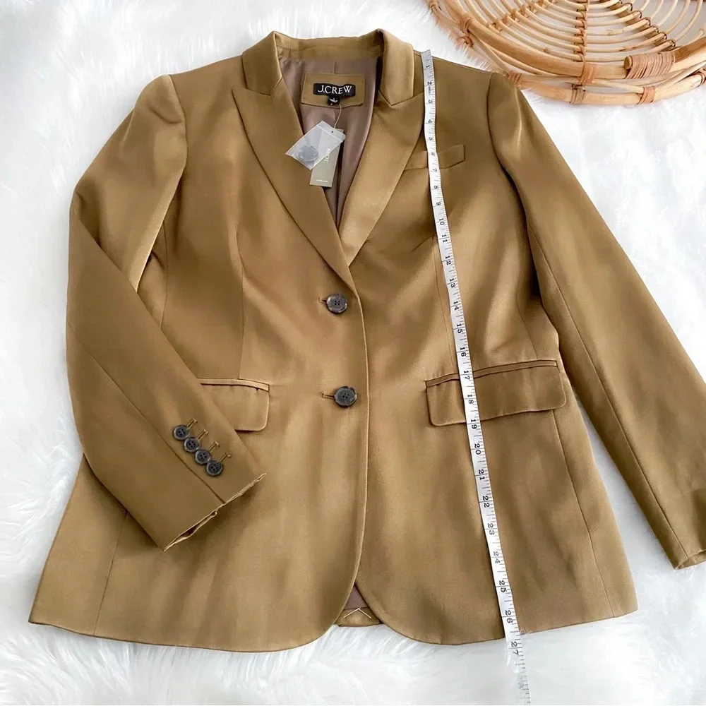 J. Crew Long Parke Blazer In Luster Crepe Earth Brown Women’s 2 NEW